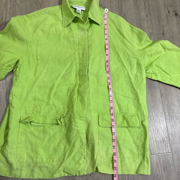 Bloomingdales 100% Linen Lime Green Jacket Shirt Button Down Womens Sz 12 Easter - Picture 7 of 15